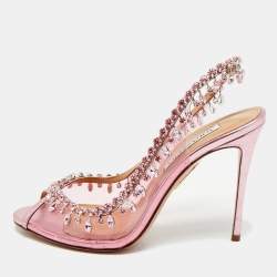 Pre Owned Aquazzura Rose Pink Leather and PVC Temptation Slingback Pumps Size 38