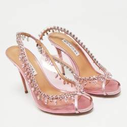 Pre Owned Aquazzura Rose Pink Leather and PVC Temptation Slingback Pumps Size 38