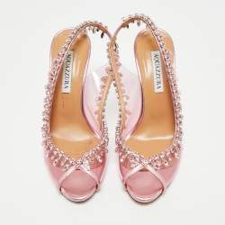 Pre Owned Aquazzura Rose Pink Leather and PVC Temptation Slingback Pumps Size 38