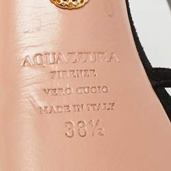 Pre Owned Aquazzura Black Suede Platform Ankle Strap Sandals Size 38.5