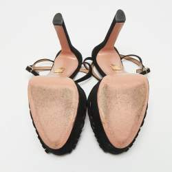 Pre Owned Aquazzura Black Suede Platform Ankle Strap Sandals Size 38.5