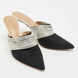 Pre Owned Aquazzura Black/Silver Suede and Leather Rendez Vous Mules Size 42