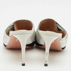 Pre Owned Aquazzura Black/Silver Suede and Leather Rendez Vous Mules Size 42