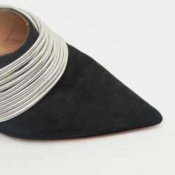 Pre Owned Aquazzura Black/Silver Suede and Leather Rendez Vous Mules Size 42