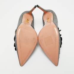 Pre Owned Aquazzura Grey Glitter Leather Poison Embellished Pumps Size 38.5