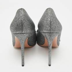 Pre Owned Aquazzura Grey Glitter Leather Poison Embellished Pumps Size 38.5