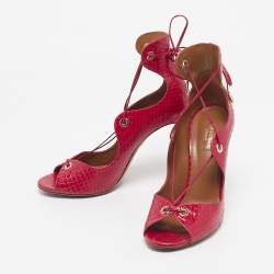 Pre Owned Aquazzura Red Snakeskin Tango Curvy Sandals Size 39