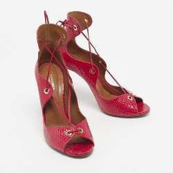 Pre Owned Aquazzura Red Snakeskin Tango Curvy Sandals Size 39