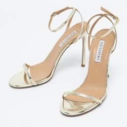 Pre Owned Aquazzura Gold Patent Leather Olie Ankle Strap Sandals Size 38