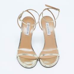 Pre Owned Aquazzura Gold Patent Leather Olie Ankle Strap Sandals Size 38