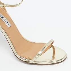 Pre Owned Aquazzura Gold Patent Leather Olie Ankle Strap Sandals Size 38
