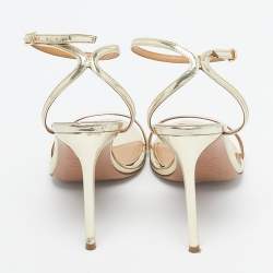 Pre Owned Aquazzura Gold Patent Leather Olie Ankle Strap Sandals Size 38