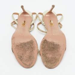 Pre Owned Aquazzura Gold Patent Leather Olie Ankle Strap Sandals Size 38