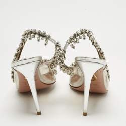 Pre Owned Aquazzura Silver/Transparent Leather and PVC Temptation Slingback Sandals Size 38