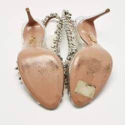 Pre Owned Aquazzura Silver/Transparent Leather and PVC Temptation Slingback Sandals Size 38