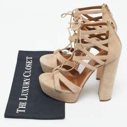 Pre Owned Aquazzura Beige Suede Platform Ankle Strap Sandals Size 39