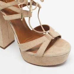 Pre Owned Aquazzura Beige Suede Platform Ankle Strap Sandals Size 39