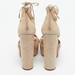 Pre Owned Aquazzura Beige Suede Platform Ankle Strap Sandals Size 39