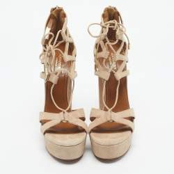 Pre Owned Aquazzura Beige Suede Platform Ankle Strap Sandals Size 39