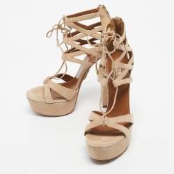 Pre Owned Aquazzura Beige Suede Platform Ankle Strap Sandals Size 39