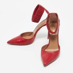 Pre Owned Aquazzura Red Leather Ankle Cuff Pointed Toe Sandals Size 38.5