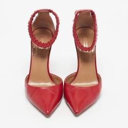 Pre Owned Aquazzura Red Leather Ankle Cuff Pointed Toe Sandals Size 38.5