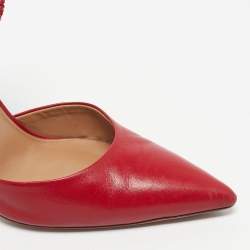 Pre Owned Aquazzura Red Leather Ankle Cuff Pointed Toe Sandals Size 38.5