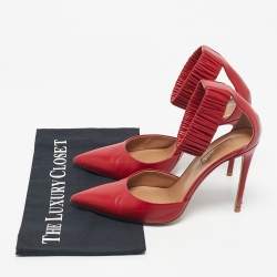 Pre Owned Aquazzura Red Leather Ankle Cuff Pointed Toe Sandals Size 38.5