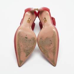 Pre Owned Aquazzura Red Leather Ankle Cuff Pointed Toe Sandals Size 38.5