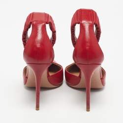 Pre Owned Aquazzura Red Leather Ankle Cuff Pointed Toe Sandals Size 38.5