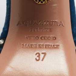 Pre Owned Aquazzura Blue Velvet Embellishment Block Heel D'orsay Pumps Size 37