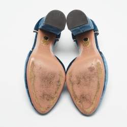 Pre Owned Aquazzura Blue Velvet Embellishment Block Heel D'orsay Pumps Size 37