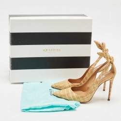 Pre Owned Aquazzura Beige Woven Raffia Bow Tie Pumps Size 35