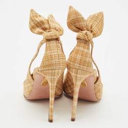 Pre Owned Aquazzura Beige Woven Raffia Bow Tie Pumps Size 35