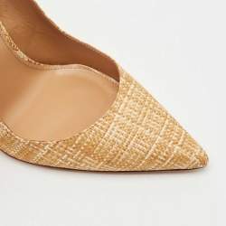 Pre Owned Aquazzura Beige Woven Raffia Bow Tie Pumps Size 35