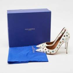 Pre Owned Aquazzura White Leather Byzantine Pumps Size 35.5