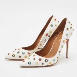 Pre Owned Aquazzura White Leather Byzantine Pumps Size 35.5