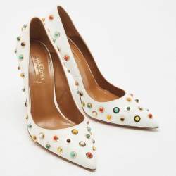 Pre Owned Aquazzura White Leather Byzantine Pumps Size 35.5