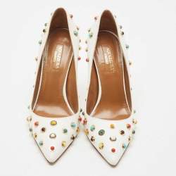 Pre Owned Aquazzura White Leather Byzantine Pumps Size 35.5