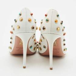 Pre Owned Aquazzura White Leather Byzantine Pumps Size 35.5