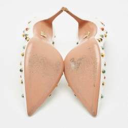 Pre Owned Aquazzura White Leather Byzantine Pumps Size 35.5