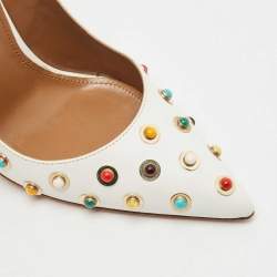 Pre Owned Aquazzura White Leather Byzantine Pumps Size 35.5