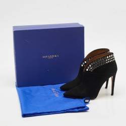 Pre Owned Aquazzura Black Suede Disco Booties Size 36.5