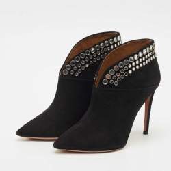 Pre Owned Aquazzura Black Suede Disco Booties Size 36.5