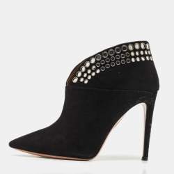 Pre Owned Aquazzura Black Suede Disco Booties Size 36.5