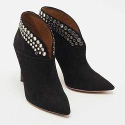 Pre Owned Aquazzura Black Suede Disco Booties Size 36.5