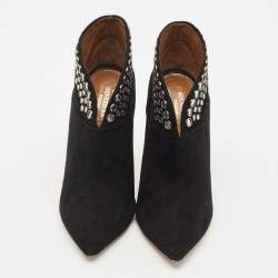 Pre Owned Aquazzura Black Suede Disco Booties Size 36.5