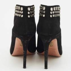 Pre Owned Aquazzura Black Suede Disco Booties Size 36.5