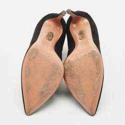 Pre Owned Aquazzura Black Suede Disco Booties Size 36.5