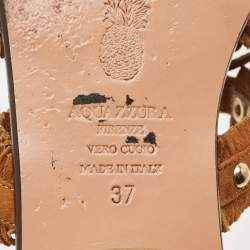 Pre Owned Aquazzura Brown Suede Studded Tulum Flat Sandals Size 37